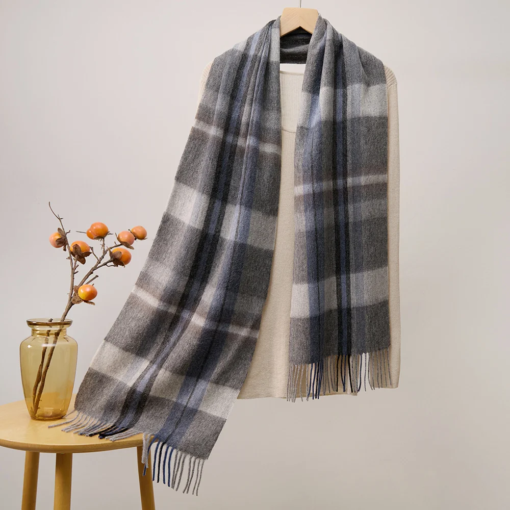 Mitchell-Y Pure Merino Wool Scarf - Charcoal & Cream Windowpane