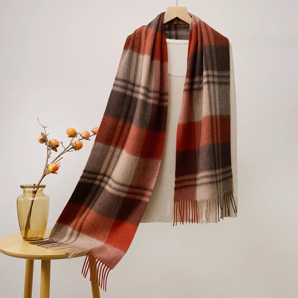 Mitchell-Y Pure Merino Wool Scarf - Rust & Burgundy Tartan