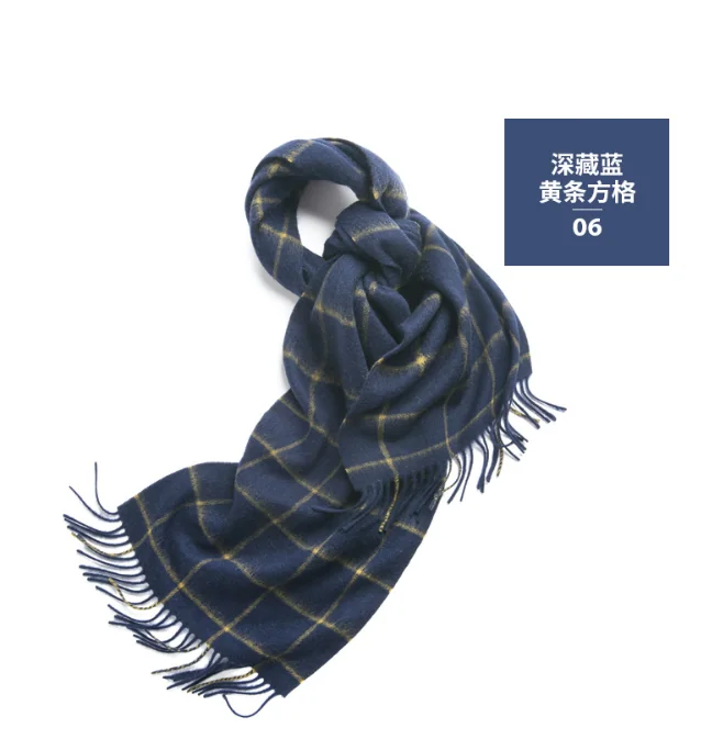 Mitchell-Y Pure Merino Wool Scarf - Navy & Olive Windowpane