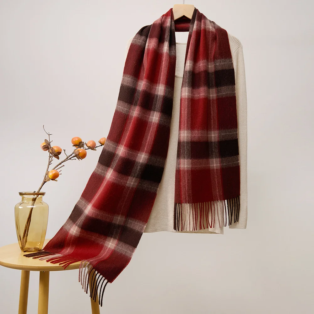 Mitchell-Y Pure Merino Wool Scarf - Red & Black Tartan