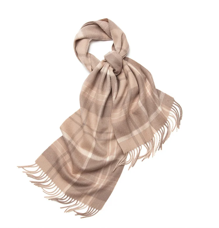 Mitchell-Y Pure Merino Wool Scarf - Beige & Ivory Plaid