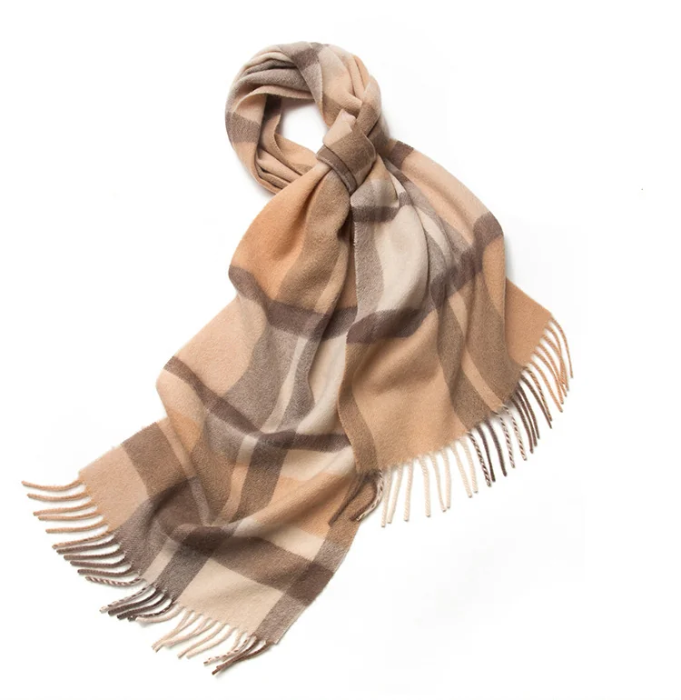 Mitchell-Y Pure Merino Wool Scarf - Camel & Brown Plaid