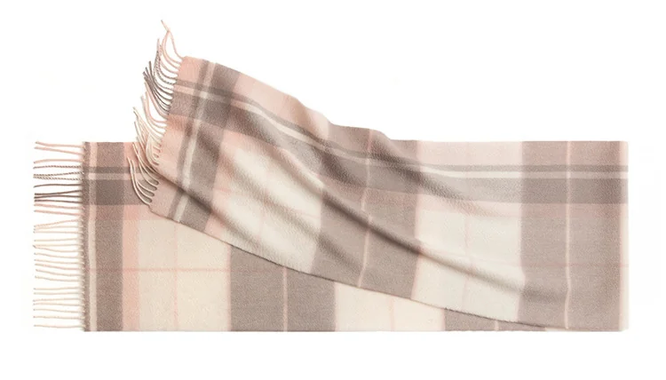 Mitchell-Y Pure Merino Wool Scarf - Blush & Grey Fine Plaid