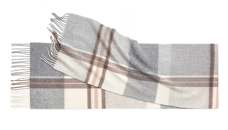 Mitchell-Y Pure Merino Wool Scarf - Ivory & Taupe Windowpane
