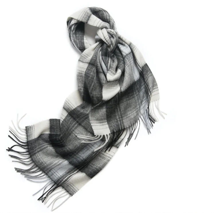 Mitchell-Y Pure Merino Wool Scarf - Black & Grey Gingham Check