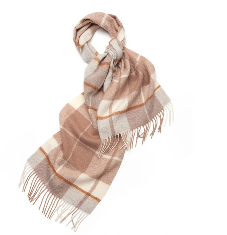 Mitchell-Y Pure Merino Wool Scarf - Beige & Rust Windowpane