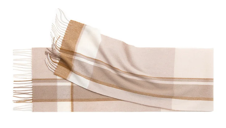 Mitchell-Y Pure Merino Wool Scarf - Cream & Camel Plaid