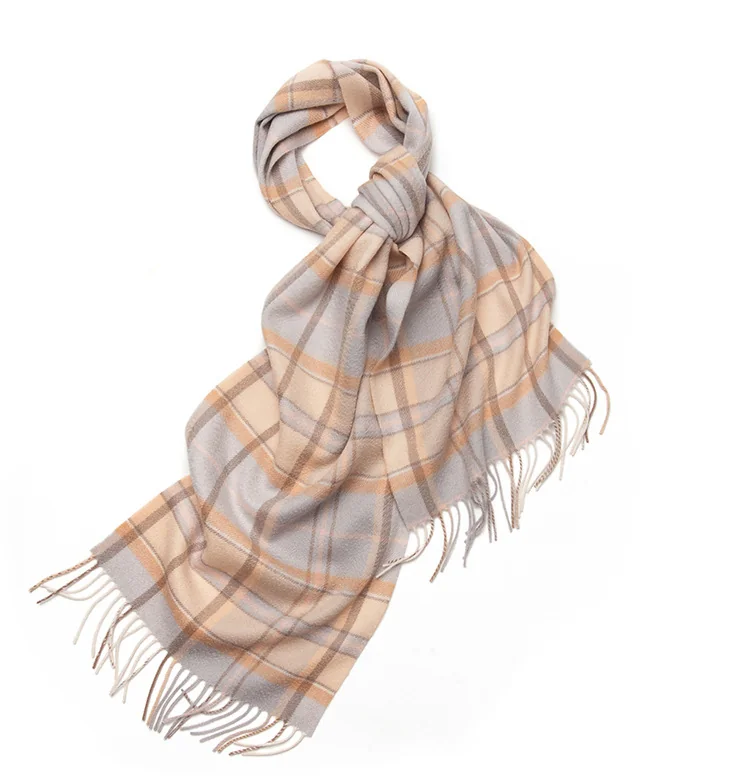 Mitchell-Y Pure Merino Wool Scarf - Cream & Camel Windowpane